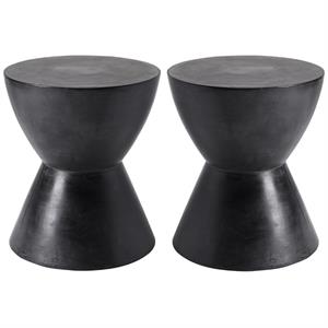 Home Square Logan 15&quot Round Contemporary Concrete End Table in Black - Set of 2