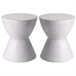 Home Square Logan 15&quot Round Contemporary Concrete End Table in White - Set of 2