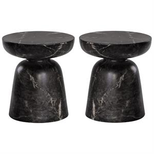 Home Square Lucida 18&quot Round Shaped Concrete End Table in Black - Set of 2