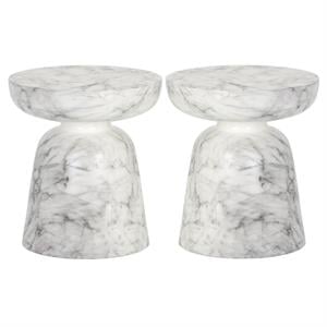 Home Square Lucida 18&quot Round Shaped Concrete End Table in White - Set of 2