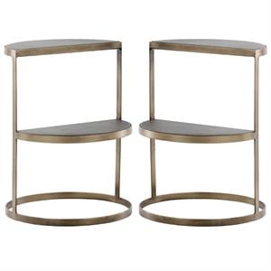Home Square Luna 18&quot Metal End Table with Antique Brass Frame in Gray - Set of 2