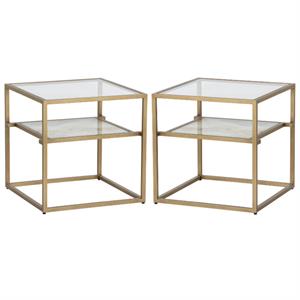 Home Square Mercury 21.75&quot Modern Metal End Table in Gold/Clear - Set of 2