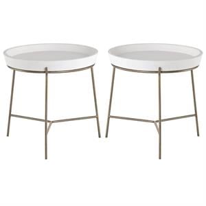Home Square Remy 19.75&quot End Table with Tray-like Top in Brass/White - Set of 2