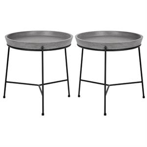 Home Square Remy 20&quot Metal End Table with Tray-like Top in Black/Gray - Set of 2