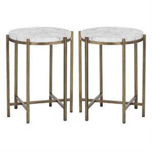 Home Square Solana 17&quot Marble End Table with Metal Base in White - Set of 2