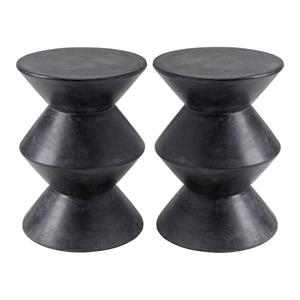 Home Square Union 16&quot Round Modern Sealed Concrete End Table in Black - Set of 2