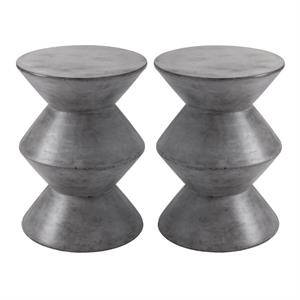 Home Square Union 16&quot Round Modern Sealed Concrete End Table in Gray - Set of 2