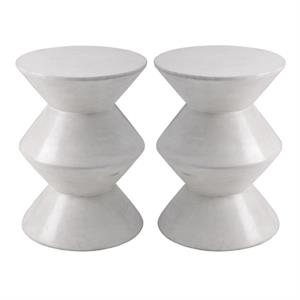 Home Square Union 16&quot Round Modern Sealed Concrete End Table in White - Set of 2