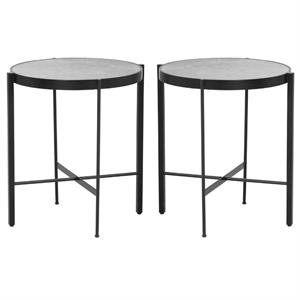 Home Square Willem 20&quot Round Modern Metal End Table in White/Black - Set of 2
