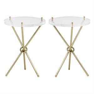 Home Square Cher 16&quot Metal Side Table with Tripod Like Base in Brass - Set of 2