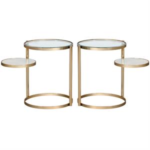 Home Square Helica 25.5&quot Contemporary Glass Side Table in Brass/Clear - Set of 2