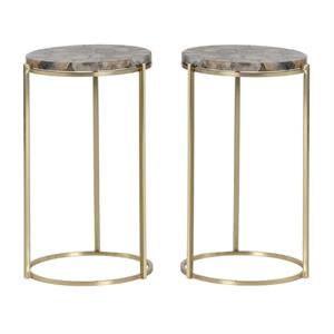 Home Square Tillie 12.5&quot End Table in Brass/Natural Agate Stone - Set of 2