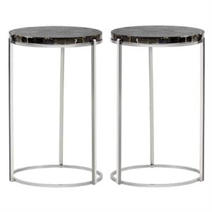 Home Square Tillie 12.5&quot End Table in Black Agate Stone - Set of 2