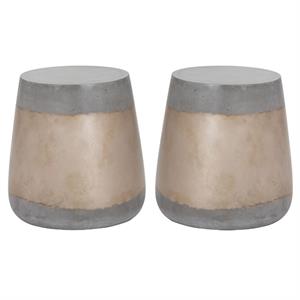 Home Square Aries 15&quot Modern Concrete Side Table in Gold/Gray - Set of 2