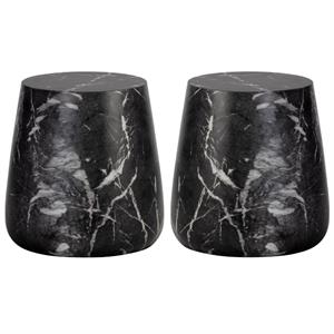 Home Square Aries 15&quot Modern Concrete Side Table in Black - Set of 2