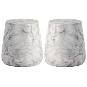 Home Square Aries 15&quot Modern Concrete Side Table in White - Set of 2