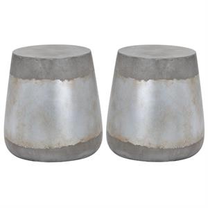Home Square Aries 15&quot Modern Concrete Side Table in Silver - Set of 2