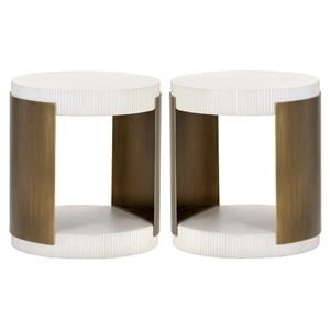 Home Square Cavette 19&quot Metal End Table with Brass Frame in White - Set of 2