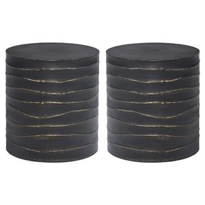 Home Square Corey 16.5&quot Concrete Side Table in Black/Brass - Set of 2