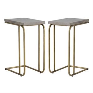 Home Square Lucius 11.75&quot Concrete C-shaped End Table in Gray - Set of 2