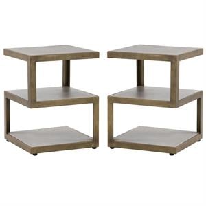Home Square Rubix 18&quot End Table with Antique Brass Frame in Gray - Set of 2