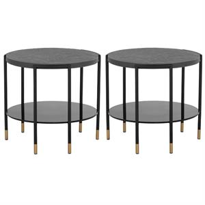 Home Square Zuma 23.5&quot Concrete and Tempered Glass End Table in Black - Set of 2