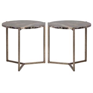 Home Square Cecil 21.5&quot Stainless Steel Side Table in Brown - Set of 2