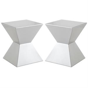 Home Square Rocco 13.5&quot Fiberglass High Gloss End Table in Silver - Set of 2