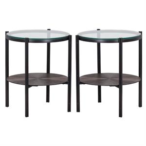Home Square Terry 20&quot Round Aluminum End Table with Glass Top in Gray - Set of 2