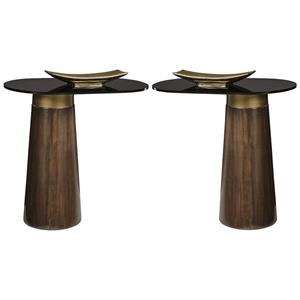 Home Square Lamont 22.25&quot Concrete and Glass End Table in Brown - Set of 2