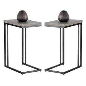 Home Square Sawyer 12&quot Rectangular Metal End Table in Gray - Set of 2