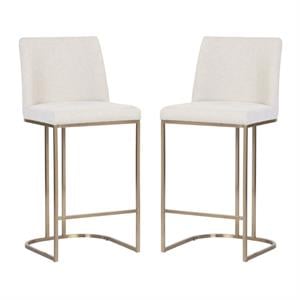 Home Square Rayla 26&quot Fabric Counter Stool in Cream/Antique Brass - Set of 2