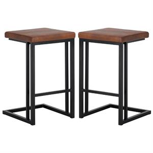 Home Square Boone 26&quot Steel Counter Stool in Brown & Black - Set of 2