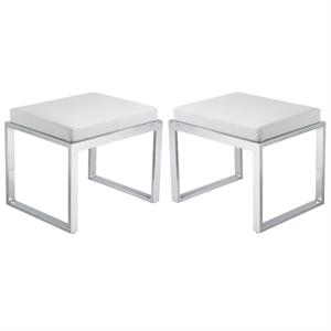 Home Square Oliver 22&quot Faux Leather & Stainless Steel Stool in White - Set of 2