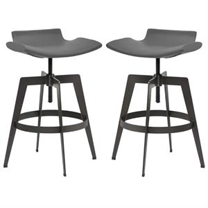 Home Square Bancroft 22.5-30.5&quot Faux Leather Adjustable Stool in Gray - Set of 2