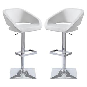 Home Square Gustavo 24 - 32.5&quot Modern Faux Leather Stool in White - Set of 2
