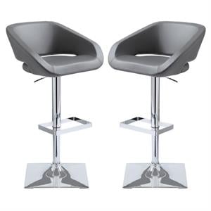 Home Square Gustavo 24 - 32.5&quot Faux Leather Adjustable Stool in Gray - Set of 2