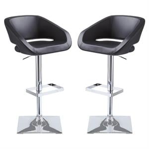 Home Square Gustavo 24 - 32.5&quot Faux Leather Adjustable Stool in Black - Set of 2
