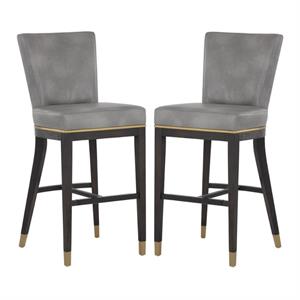 Home Square Alister 32&quot Faux Leather Barstool in Stone/Espresso - Set of 2