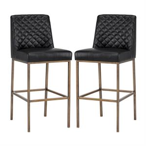 Home Square Leighland 30&quot Faux Leather Barstool in Brass/Coal Black - Set of 2