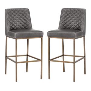 Home Square Leighland 30&quot Transitional Barstool in Light & Dark Gray - Set of 2