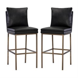 Home Square Paige 30&quot Barstool with Brass Iron Legs in Black - Set of 2