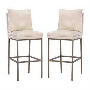Home Square Paige 30&quot Modern Barstool with Brass Iron Legs in Cream - Set of 2
