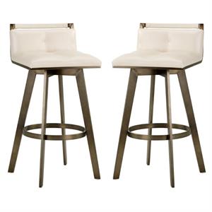 Home Square Arizona 30&quot Faux Leather Barstool in Castillo Cream - Set of 2