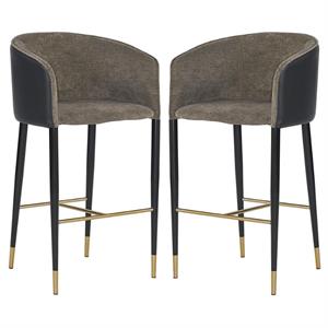 Home Square Asher 30.5&quot Modern Fabric Barstool in Black - Set of 2