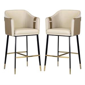 Home Square Carter 30.25&quot Barstool with Black Steel Legs in Cream - Set of 2