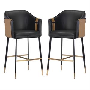 Home Square Carter 30.25&quot Barstool with Black Steel Legs in Black - Set of 2