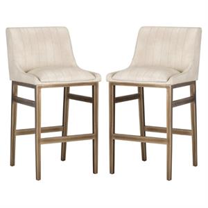Home Square Halden 29.5&quot Faux Leather Barstool in Cream/Rustic Bronze - Set of 2