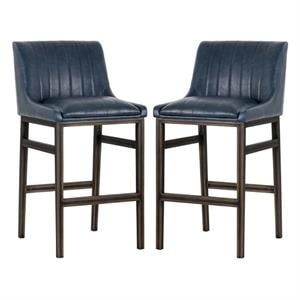 Home Square Halden 29.5&quot Modern Barstool in Blue/Rustic Bronze - Set of 2