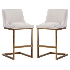Home Square Holly 30&quot Modern Fabric Barstool in Gray/Rustic Bronze - Set of 2
